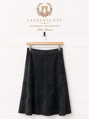 Laurence Roy VINTAGE Black Suede Skirt Size 14